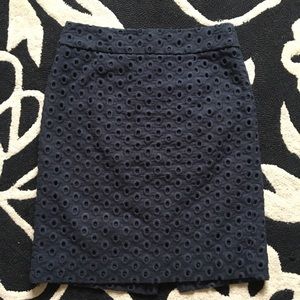 J. Crew navy eyelet cotton pencil skirt, size 0